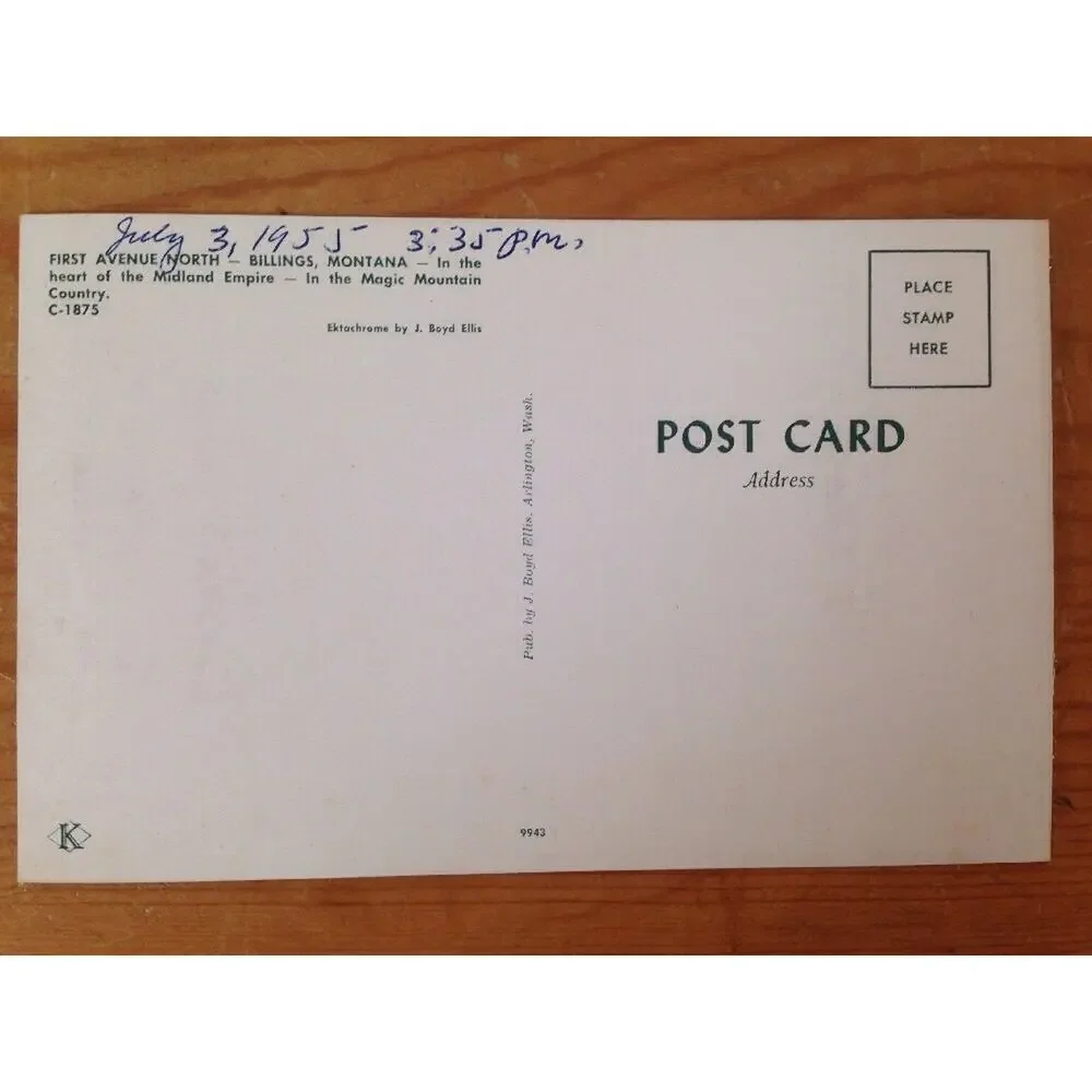 1955 Vintage Ellis Ektachrome First Ave North Billings MT Unposted Postcard